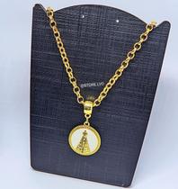 Colar Cordão Religiosa Elos 6mm Português Folheado a Ouro Dourado com Pingente Medalha Nossa senhora Aparecida Moda Colar Cordão Religiosa Elos 6mm Português Folheado a Ouro Dourado com Pingente Medalha Nossa senhora Aparecida Moda