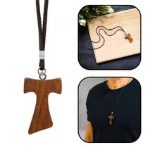 Colar Cordão Tau Franciscano Madeira Imbuia