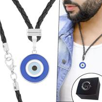 Colar Cordão Trançado Olho Grego com Fechamento Mosquete em Aço Inoxidável