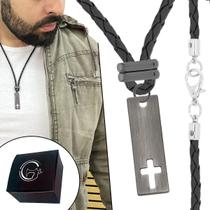 Colar Cordão Trançado Placa Cruz Mosquete em Aço Inoxidável Colar Cordão Trançado Placa Cruz Mosquete em Aço Inoxidável