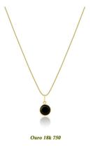Colar Cordão Veneziana Ouro18k 750 50cm + Pingente Ponto De Luz Água Negro