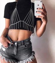 Colar corporal sutiã de correntes bodychain Ouro e Prata