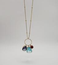 Colar corr veneziana com bolinhas e três pedras color (cl239)