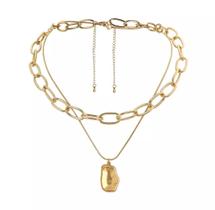 Colar Corrente 2 Peças Pingente Charme Dourado