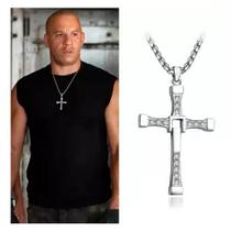 Colar Corrente 60cm Com Cruz Cravejada em Pedras de Zirconia Prata Dominic Toretto Toreto Vin Diesel Velozes e Furiosos