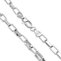 Colar Corrente 90cm Bloco Grossa Prata Original 925