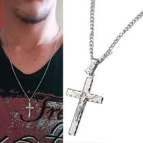 Colar corrente Aço cruz crucifixo com pedrinha zircônia strass estilo Feminino Masculino Infantil