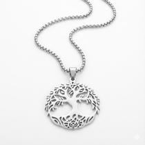 Colar Corrente Aço Inox Árvore da Vida Antialérgico Masculino Feminino Pingente Amuleto Sorte Presente Com Caixa Cor:Pra