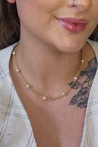 Colar Corrente Americana Com Pérolas Banhado Em Ouro 18k Colar Corrente Americana Com Pérolas Banhado Em Ouro 18k