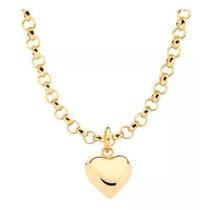 Colar corrente banhado ouro 3x 24k 18k e 22k grosso feminino elo português boia rommanel 50cm com pingente coraçâo 530841 540870 Colar corrente banhado ouro 3x 24k 18k e 22k grosso feminino elo português boia rommanel 50cm com pingente coraçâo 530841 540870