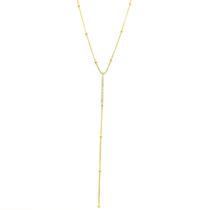 Colar Corrente Bolinha com Barra Strass Folheado a Ouro 18k