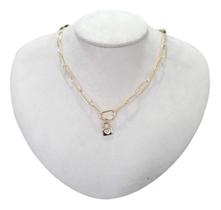 Colar Corrente Cadeado Mosquetão Pedra Zirconia Semijoia Colar Corrente Cadeado Mosquetão Pedra Zirconia Semijoia