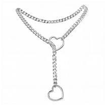 Colar Corrente Choker com Corações em Metal Acessório Duplo Pingente Sensual Feminino Colar Corrente Choker com Corações em Metal Acessório Duplo Pingente Sensual Feminino