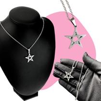 Colar Corrente Com Pingente Estrela Prata Aço Inox Presente