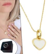 Colar Corrente Coração com Resina Pérola Banhado a Ouro