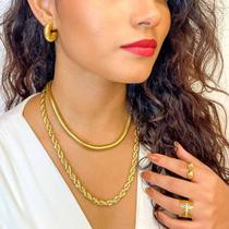 Colar corrente cordão baiano 7mm com 40cm banhado a ouro 18k