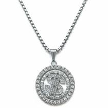 Colar Corrente Cordão Masculino Cifrão Cravejado Em Aço Inox