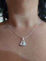 Colar Corrente Correntinha com Pingente Nossa Senhora Aparecida Prata 925 Banho
