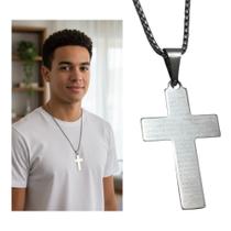 Colar Corrente Crucifixo Cruz Oração Pai Nosso Inox Colar Corrente Crucifixo Cruz Oração Pai Nosso Inox
