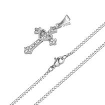Colar corrente de cruz crucifixo prata cravejado ponto de luz strass masculino feminino