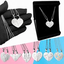 Colar Corrente Duplo Coração 2 Metade Pingente Amizade Casal