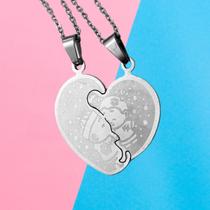 Colar Corrente Duplo Coração 2 Metade Pingente Amizade Casal