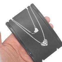 Colar corrente duplo não ficar preto aço inox prata mini coração vazado gargantilha choker