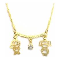 Colar Corrente E Pingente Canga Casal Filhos Folheado A Ouro Exclusivo Premium