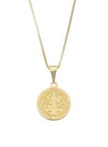 Colar Corrente E Pingente Medalha São Bento Banhado A Ouro 18k