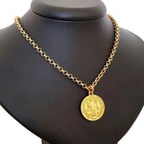 Colar Corrente e Pingente Medalha São Bento Folheado a Ouro Colar Corrente e Pingente Medalha São Bento Folheado a Ouro