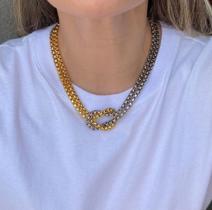 Colar Corrente Elo Duplo Grossa elos 6mm com Nó Folheado Ouro Dourado com Prata Luxo Acessórios feminina Tendência