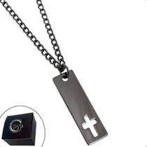 Colar Corrente Elo Grumet Medalha Cruz Vazada Banho Grafite Colar Corrente Elo Grumet Medalha Cruz Vazada Banho Grafite