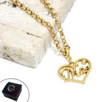 Colar Corrente Elo Português Coração Mãe com Cristal Banhado a Ouro Colar Corrente Elo Português Coração Mãe com Cristal Banhado a Ouro