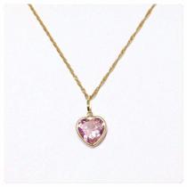 Colar Corrente Feminina Singapura 45cm E Pingente Coração Rosa Ouro 18k 750