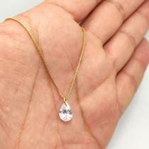 Colar Corrente Feminino 45cm com Pingente Gota Ponto de Luz 7x10mm SemiJóia Banhado a Ouro 18k