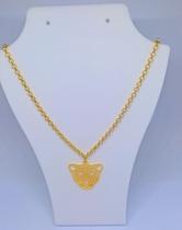 Colar Corrente Feminino Com Pingente Onça Tigre Vazado Folheado Ouro 18k Elo Portugues Fino Moda Tendência