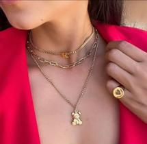 Colar Corrente Feminino com Pingente Urso Bear Teddy Ursinho Folheado Ouro Tendência 2022 Moda Dourado
