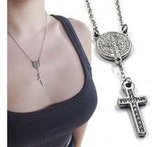 Colar Corrente Feminino Cruz Sagrada São Bento 45cm Aço Inox