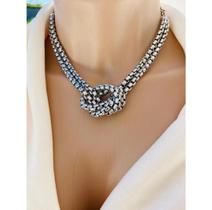 Colar Corrente Feminino Elo Duplo elos 6mm com Nó Folheado Ouro Dourado com Prata Inspiração Blogueira Feminina 2024