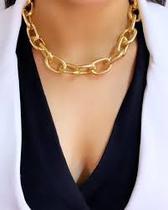 Colar Corrente feminino Elos Grosso Folheado a Ouro 18K/ Moda Blogueira Dourado