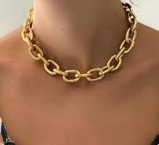 Colar Corrente feminino Elos Grosso Folheado a Ouro 18K Moda Blogueira Dourado