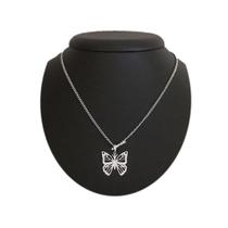colar corrente feminino em aço inox pingente Borboleta prata prateado estilo gargantilha choker