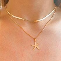 Colar corrente feminino Estrela Do Mar Ouro 18k + Gargatilha Choker Fio Cobra Laminada metalizado dourado Exclusivo Qual Colar corrente feminino Estrela Do Mar Ouro 18k + Gargatilha Choker Fio Cobra Laminada metalizado dourado Exclusivo Qual