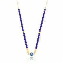 Colar Corrente Feminino Olho Grego Cristais Azuis Lapidados Banhado a Ouro 18K