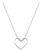 Colar Corrente Feminino Pingente Coração Vazado Em Prata 925