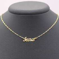 COLAR CORRENTE FEMININO Prata FOLHEADO A OURO ESCRITO JESUS BOA QUALIDADE ESTILO CHOKER GARGANTILHA