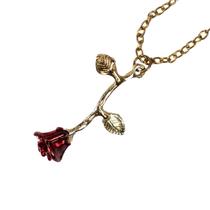 Colar Corrente Feminino Rosa Vermelha 3,5 cm Dourado