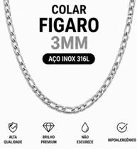 Colar Corrente Figaro 3mm Aço Inox 60cm Não Escurece
