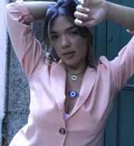 Colar Corrente Gargantilha Elos Grosso Português Folheado Ouro 18k Dourado Olho Grego Oval Azul Tendência Moda Colar Corrente Gargantilha Elos Grosso Português Folheado Ouro 18k Dourado Olho Grego Oval Azul Tendência Moda