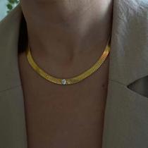 Colar Corrente Gargantilha Fita Choker Dourada Com Pedra